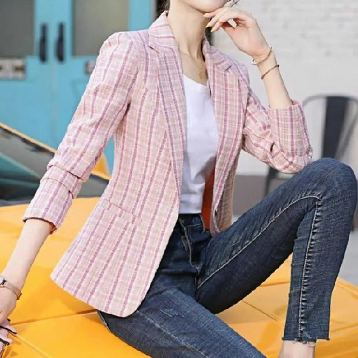 Vega | Blazer de Cuadros Mujer Ajustado Manga Larga