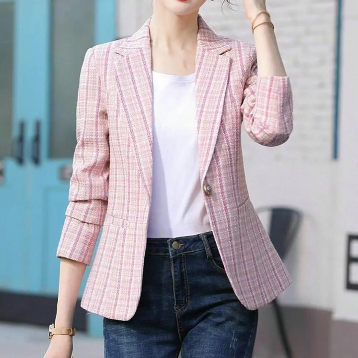 Vega | Blazer de Cuadros Mujer Ajustado Manga Larga