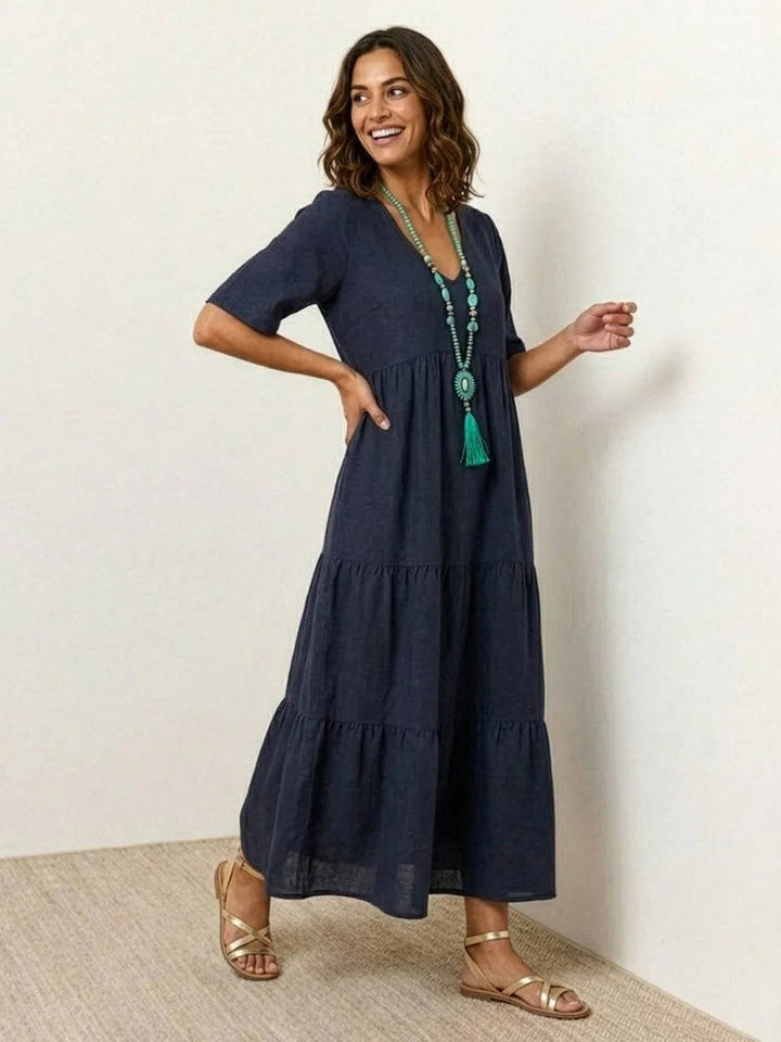 Esperanza | Vestido Largo de Fiesta Mujer Escote V Volantes