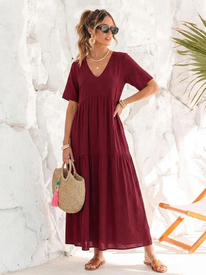 Esperanza | Vestido Largo de Fiesta Mujer Escote V Volantes