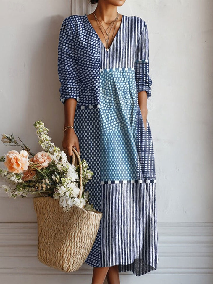 Esperanza | Vestido Midi Boho de Lino Estampado Mujer Escote V